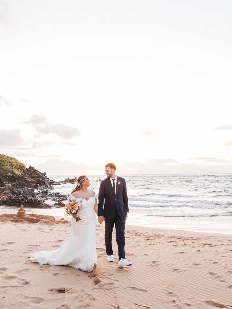 bride and groom during their romantic hawaii elopement in maui