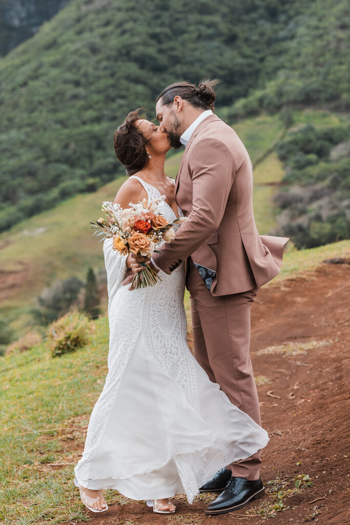 adventurous bride and groom during their hawaii destination elopement 