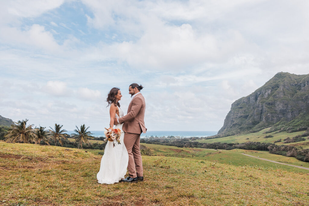 adventurous bride and groom during their hawaii destination elopement